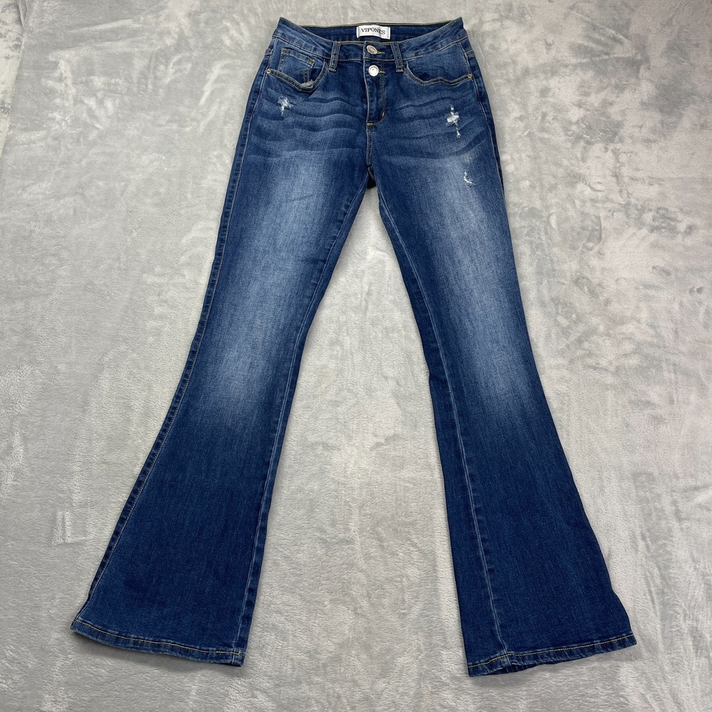 Vipones Jeans Women 2 (25x32) Blue Denim Flare Distressed Stretch Y2K Streetwear